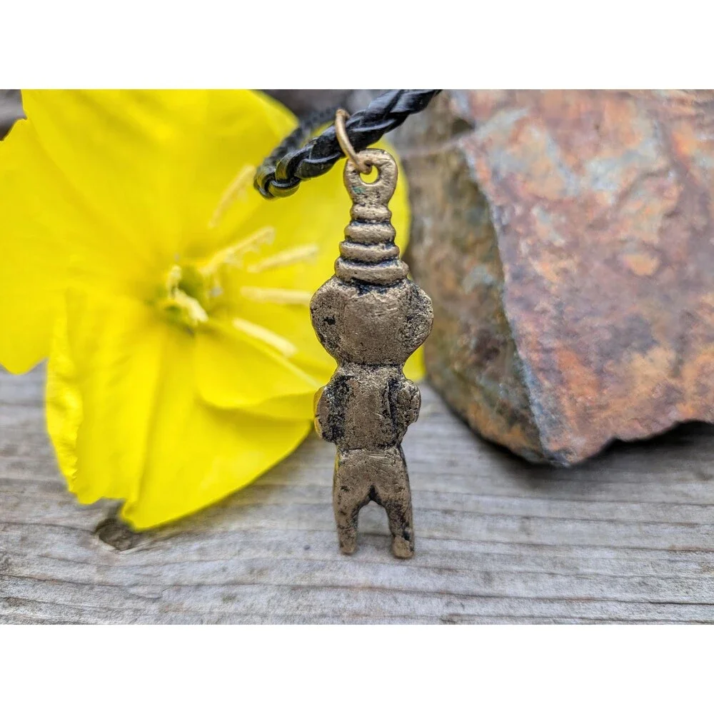 Vintage Brass Latin American First Nations Fertility God Pendant Necklace